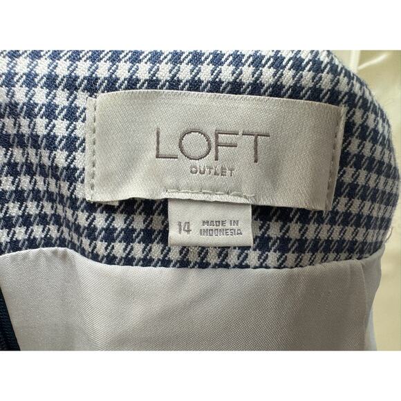 LOFT Outlet Blue & White Houndstooth A-Line Skirt - Size 14 - Picture 9 of 9
